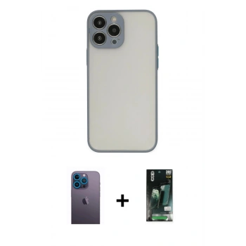MARSİLYAN™- iPhone 13 Pro Max Kılıf Ahenk Çizgi Serisi - Şeffaf 360 Full Body Arka Koruyucu + Neon Fosforlu Kamera Lens - MI