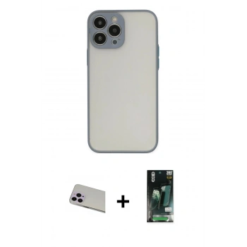 MARSİLYAN™- iPhone 13 Pro Max Kılıf Ahenk Çizgi Serisi - Şeffaf 360 Full Body Arka Koruyucu + Rainbow Kamera Lens Koruma Cam - MR