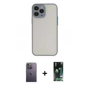 MARSİLYAN™- iPhone 13 Pro Max Kılıf Ahenk Çizgi Serisi - Şeffaf 360 Full Body Arka Koruyucu + Neon Fosforlu Kamera Lens - BZ