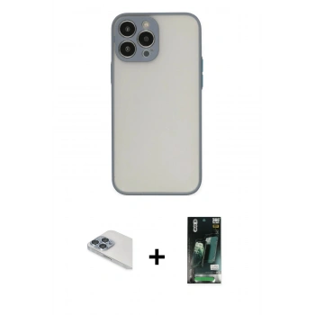 MARSİLYAN™- iPhone 13 Pro Max Kılıf Ahenk Çizgi Serisi - Şeffaf 360 Full Body Arka Koruyucu + Pers Alüminyum Kamera Lens - SABE