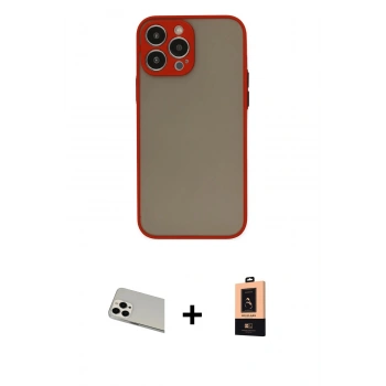 MARSİLYAN™- iPhone 13 Pro Max Kılıf Ahenk Çizgi Serisi - Şeffaf Maxco Cam Ekran Koruyucu + Rainbow Kamera Lens Koruma Cam - BZ