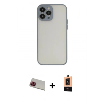 MARSİLYAN™- iPhone 13 Pro Max Kılıf Ahenk Çizgi Serisi - Şeffaf Maxco Cam Ekran Koruyucu + Rainbow Kamera Lens Koruma Cam - KI