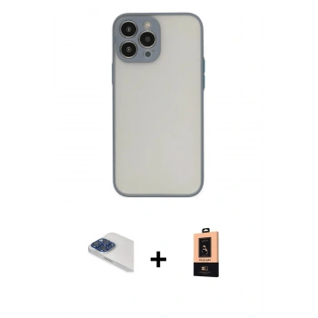 MARSİLYAN™- iPhone 13 Pro Max Kılıf Ahenk Çizgi Serisi - Şeffaf Maxco Cam Ekran Koruyucu + Pers Alüminyum Kamera Lens - LT