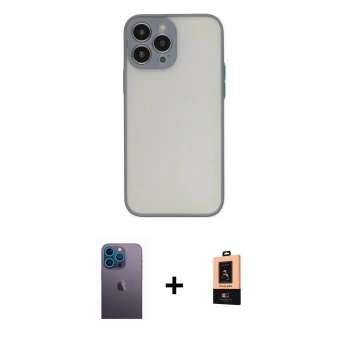 MARSİLYAN™- iPhone 13 Pro Max Kılıf Ahenk Çizgi Serisi - Şeffaf Maxco Cam Ekran Koruyucu + Neon Fosforlu Kamera Lens - MI