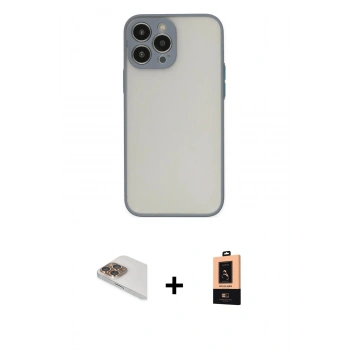 MARSİLYAN™- iPhone 13 Pro Max Kılıf Ahenk Çizgi Serisi - Şeffaf Maxco Cam Ekran Koruyucu + Pers Alüminyum Kamera Lens - GD