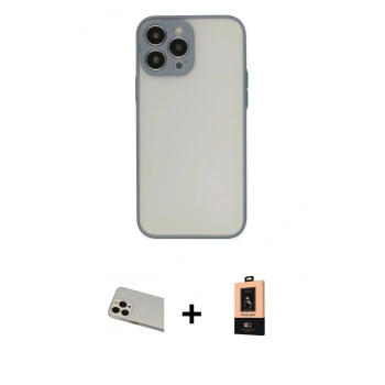 MARSİLYAN™- iPhone 13 Pro Max Kılıf Ahenk Çizgi Serisi - Şeffaf Maxco Cam Ekran Koruyucu + Rainbow Kamera Lens Koruma Cam - REGD