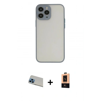 MARSİLYAN™- iPhone 13 Pro Max Kılıf Ahenk Çizgi Serisi - Şeffaf Maxco Cam Ekran Koruyucu + Rainbow Kamera Lens Koruma Cam - MI