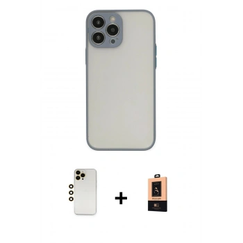 MARSİLYAN™- iPhone 13 Pro Max Kılıf Ahenk Çizgi Serisi - Şeffaf Maxco Cam Ekran Koruyucu + Shine Kamera Lens - GD