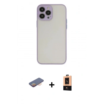 MARSİLYAN™- iPhone 13 Pro Max Kılıf Ahenk Çizgi Serisi - Şeffaf Maxco Cam Ekran Koruyucu + Renkli Kamera Lens Koruma Cam - TU
