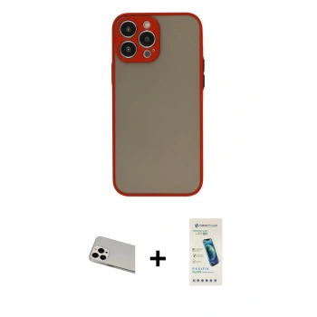 MARSİLYAN™- iPhone 13 Pro Max Kılıf Ahenk Çizgi Serisi - Şeffaf Pasifik Cam Ekran Koruyucu + Rainbow Kamera Lens Koruma Cam - BZ