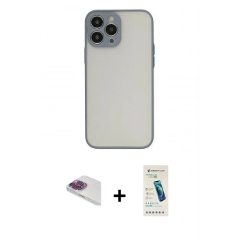 MARSİLYAN™- iPhone 13 Pro Max Kılıf Ahenk Çizgi Serisi - Şeffaf Pasifik Cam Ekran Koruyucu + Pers Alüminyum Kamera Lens - GI