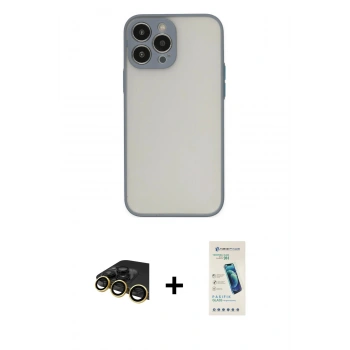 MARSİLYAN™- iPhone 13 Pro Max Kılıf Ahenk Çizgi Serisi - Şeffaf Pasifik Cam Ekran Koruyucu + Raze Metal Kamera Lens - GD