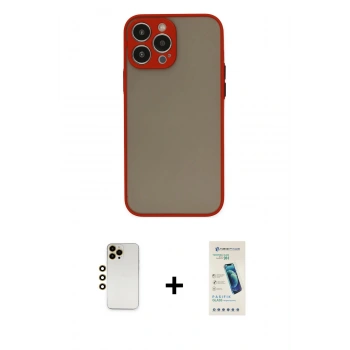 MARSİLYAN™- iPhone 13 Pro Max Kılıf Ahenk Çizgi Serisi - Şeffaf Pasifik Cam Ekran Koruyucu + Shine Kamera Lens - GD