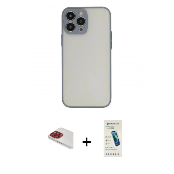 MARSİLYAN™- iPhone 13 Pro Max Kılıf Ahenk Çizgi Serisi - Şeffaf Pasifik Cam Ekran Koruyucu + Pers Alüminyum Kamera Lens - KI