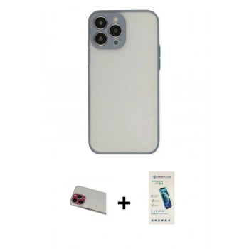 MARSİLYAN™- iPhone 13 Pro Max Kılıf Ahenk Çizgi Serisi - Şeffaf Pasifik Cam Ekran Koruyucu + Rainbow Kamera Lens Koruma Cam - KI