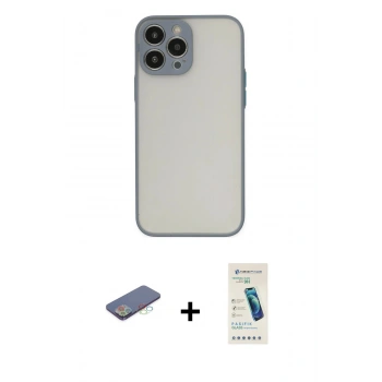 MARSİLYAN™- iPhone 13 Pro Max Kılıf Ahenk Çizgi Serisi - Şeffaf Pasifik Cam Ekran Koruyucu + Renkli Kamera Lens Koruma Cam - MI