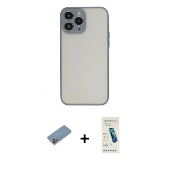 MARSİLYAN™- iPhone 13 Pro Max Kılıf Ahenk Çizgi Serisi - Şeffaf Pasifik Cam Ekran Koruyucu + Shine Kamera Lens Koruma Cam - PE