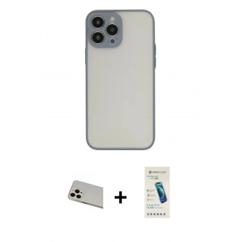 MARSİLYAN™- iPhone 13 Pro Max Kılıf Ahenk Çizgi Serisi - Şeffaf Pasifik Cam Ekran Koruyucu + Rainbow Kamera Lens Koruma Cam - REGD