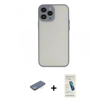 MARSİLYAN™- iPhone 13 Pro Max Kılıf Ahenk Çizgi Serisi - Şeffaf Pasifik Cam Ekran Koruyucu + Renkli Kamera Lens Koruma Cam - YL