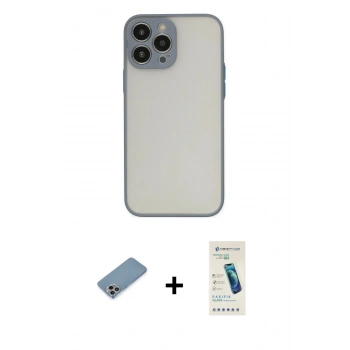 MARSİLYAN™- iPhone 13 Pro Max Kılıf Ahenk Çizgi Serisi - Şeffaf Pasifik Cam Ekran Koruyucu + Shine Kamera Lens Koruma Cam - GI