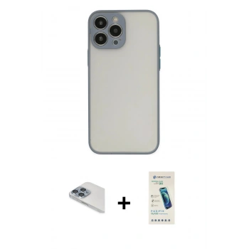MARSİLYAN™- iPhone 13 Pro Max Kılıf Ahenk Çizgi Serisi - Şeffaf Pasifik Cam Ekran Koruyucu + Pers Alüminyum Kamera Lens - SABE