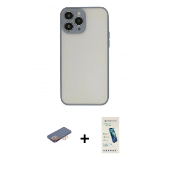 MARSİLYAN™- iPhone 13 Pro Max Kılıf Ahenk Çizgi Serisi - Şeffaf Pasifik Cam Ekran Koruyucu + Renkli Kamera Lens Koruma Cam - TU
