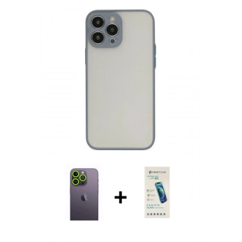 MARSİLYAN™- iPhone 13 Pro Max Kılıf Ahenk Çizgi Serisi - Şeffaf Pasifik Cam Ekran Koruyucu + Neon Fosforlu Kamera Lens - YL