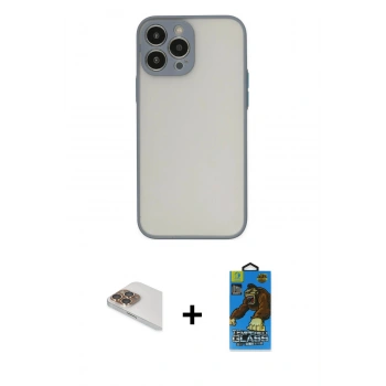 MARSİLYAN™- iPhone 13 Pro Max Kılıf Ahenk Çizgi Serisi - Siyah 18D Cam Ekran Koruyucu + Pers Alüminyum Kamera Lens - GD