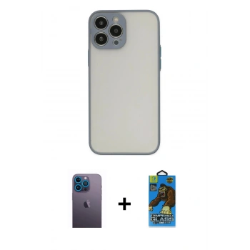 MARSİLYAN™- iPhone 13 Pro Max Kılıf Ahenk Çizgi Serisi - Siyah 18D Cam Ekran Koruyucu + Neon Fosforlu Kamera Lens - MI