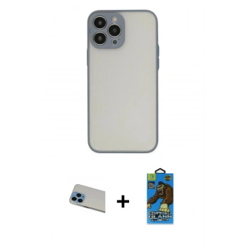 MARSİLYAN™- iPhone 13 Pro Max Kılıf Ahenk Çizgi Serisi - Siyah 18D Cam Ekran Koruyucu + Rainbow Kamera Lens Koruma Cam - MI