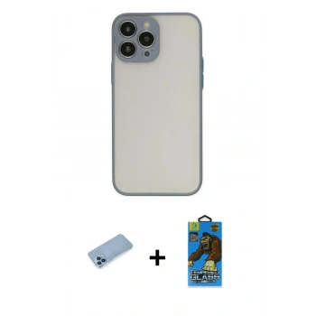 MARSİLYAN™- iPhone 13 Pro Max Kılıf Ahenk Çizgi Serisi - Siyah 18D Cam Ekran Koruyucu + Shine Kamera Lens Koruma Cam - MI