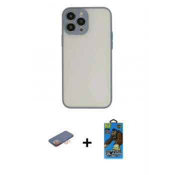 MARSİLYAN™- iPhone 13 Pro Max Kılıf Ahenk Çizgi Serisi - Siyah 18D Cam Ekran Koruyucu + Renkli Kamera Lens Koruma Cam - TU