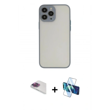 MARSİLYAN™- iPhone 13 Pro Max Kılıf Ahenk Çizgi Serisi - Siyah 3D Antistatik Cam Ekran Koruyucu + Pers Alüminyum Kamera Lens - GI