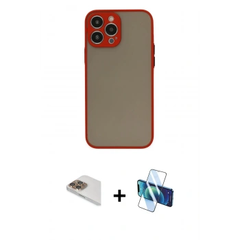 MARSİLYAN™- iPhone 13 Pro Max Kılıf Ahenk Çizgi Serisi - Siyah 3D Antistatik Cam Ekran Koruyucu + Pers Alüminyum Kamera Lens - GD