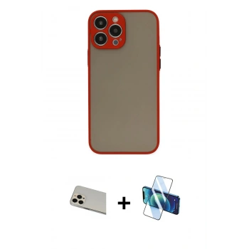 MARSİLYAN™- iPhone 13 Pro Max Kılıf Ahenk Çizgi Serisi - Siyah 3D Antistatik Cam Ekran Koruyucu + Rainbow Kamera Lens Koruma Cam - REGD