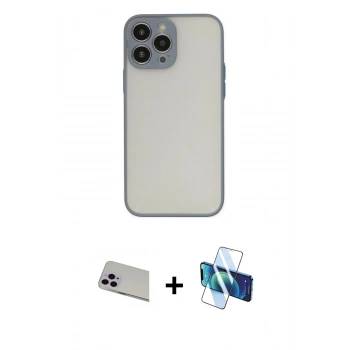 MARSİLYAN™- iPhone 13 Pro Max Kılıf Ahenk Çizgi Serisi - Siyah 3D Antistatik Cam Ekran Koruyucu + Rainbow Kamera Lens Koruma Cam - MR