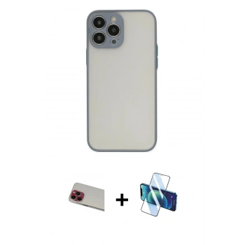 MARSİLYAN™- iPhone 13 Pro Max Kılıf Ahenk Çizgi Serisi - Siyah 3D Antistatik Cam Ekran Koruyucu + Rainbow Kamera Lens Koruma Cam - KI
