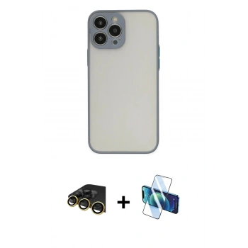 MARSİLYAN™- iPhone 13 Pro Max Kılıf Ahenk Çizgi Serisi - Siyah 3D Antistatik Cam Ekran Koruyucu + Raze Metal Kamera Lens - GD
