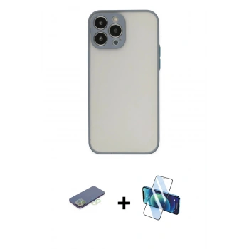MARSİLYAN™- iPhone 13 Pro Max Kılıf Ahenk Çizgi Serisi - Siyah 3D Antistatik Cam Ekran Koruyucu + Renkli Kamera Lens Koruma Cam - YL