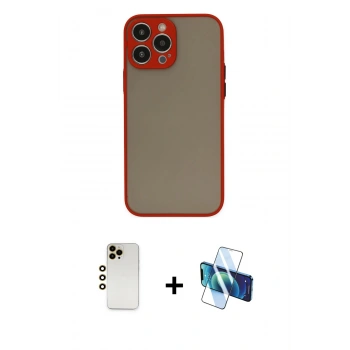 MARSİLYAN™- iPhone 13 Pro Max Kılıf Ahenk Çizgi Serisi - Siyah 3D Antistatik Cam Ekran Koruyucu + Shine Kamera Lens - GD