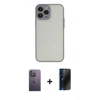 MARSİLYAN™- iPhone 13 Pro Max Kılıf Ahenk Çizgi Serisi - Siyah 3D Antistatik Hayalet Cam Ekran Koruyucu + Neon Fosforlu Kamera Lens - BZ