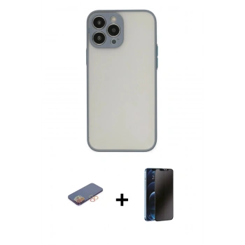 MARSİLYAN™- iPhone 13 Pro Max Kılıf Ahenk Çizgi Serisi - Siyah 3D Antistatik Hayalet Cam Ekran Koruyucu + Renkli Kamera Lens Koruma Cam - TU