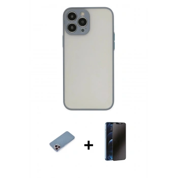 MARSİLYAN™- iPhone 13 Pro Max Kılıf Ahenk Çizgi Serisi - Siyah 3D Antistatik Hayalet Cam Ekran Koruyucu + Shine Kamera Lens Koruma Cam - PE