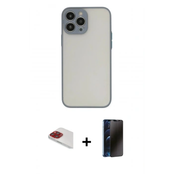 MARSİLYAN™- iPhone 13 Pro Max Kılıf Ahenk Çizgi Serisi - Siyah 3D Antistatik Hayalet Cam Ekran Koruyucu + Pers Alüminyum Kamera Lens - KI