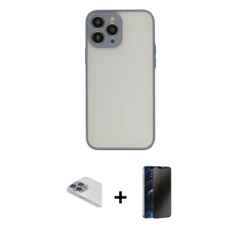 MARSİLYAN™- iPhone 13 Pro Max Kılıf Ahenk Çizgi Serisi - Siyah 3D Antistatik Hayalet Cam Ekran Koruyucu + Pers Alüminyum Kamera Lens - SABE