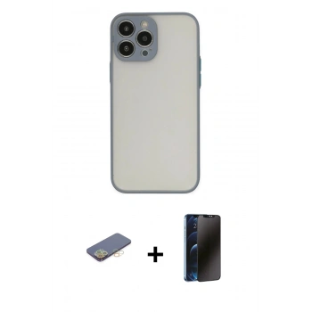 MARSİLYAN™- iPhone 13 Pro Max Kılıf Ahenk Çizgi Serisi - Siyah 3D Antistatik Hayalet Cam Ekran Koruyucu + Renkli Kamera Lens Koruma Cam - SI