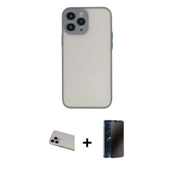 MARSİLYAN™- iPhone 13 Pro Max Kılıf Ahenk Çizgi Serisi - Siyah 3D Antistatik Hayalet Cam Ekran Koruyucu + Rainbow Kamera Lens Koruma Cam - MR