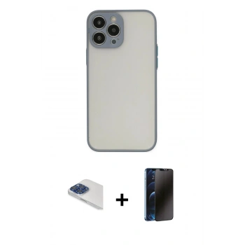 MARSİLYAN™- iPhone 13 Pro Max Kılıf Ahenk Çizgi Serisi - Siyah 3D Antistatik Hayalet Cam Ekran Koruyucu + Pers Alüminyum Kamera Lens - LT