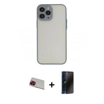 MARSİLYAN™- iPhone 13 Pro Max Kılıf Ahenk Çizgi Serisi - Siyah 3D Antistatik Hayalet Cam Ekran Koruyucu + Rainbow Kamera Lens Koruma Cam - KI
