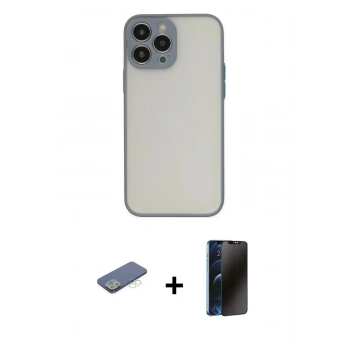 MARSİLYAN™- iPhone 13 Pro Max Kılıf Ahenk Çizgi Serisi - Siyah 3D Antistatik Hayalet Cam Ekran Koruyucu + Renkli Kamera Lens Koruma Cam - YL